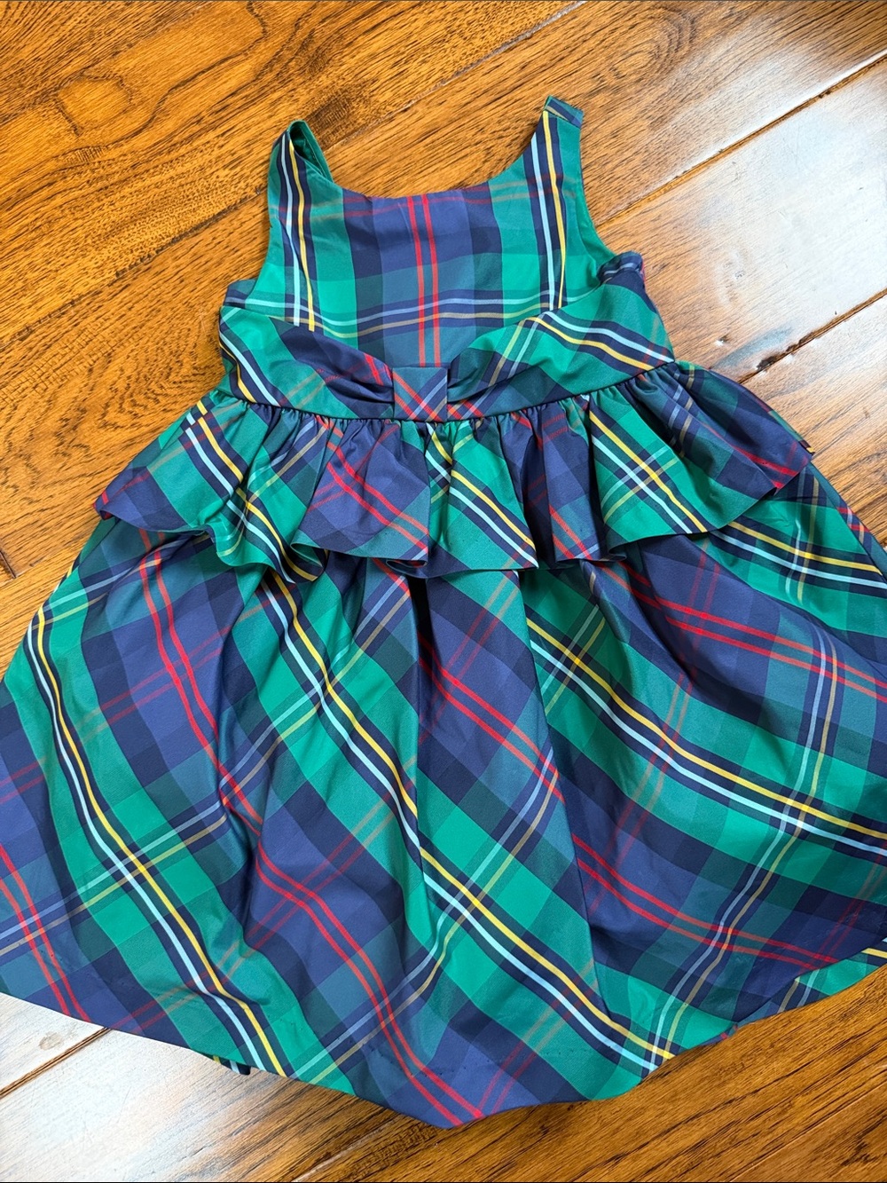 Janie and Jack Green Navy Plaid Ruffle Waist Dress with Red & Yellow Accents